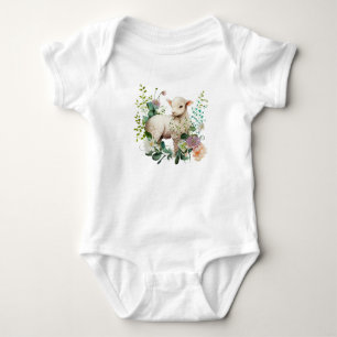 Süßes Lamm mit Blumen Baby-Body – Sweet Farm Baby Strampler