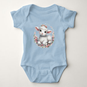 Süßes Lamm mit floraler Krone Illustration Baby Strampler