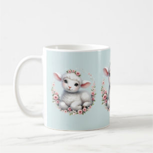 Süßes Lamm mit floraler Krone Illustration Kaffeetasse