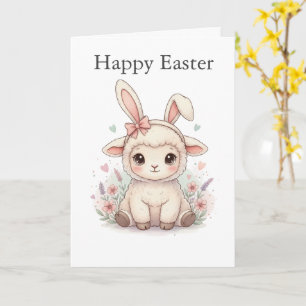 Süßes Lamm mit Hasenohren Pastellfarben Ostern Karte
