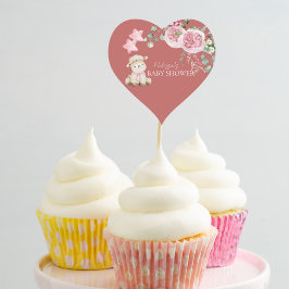 Süßes Lämmchen Rosa Grüne Cupcake Toppers Herz-Aufkleber