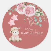 Süßes Lämmchen Rosa Grüne Cupcake Toppers Runder Aufkleber (Vorderseite)