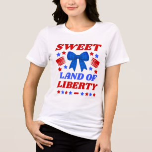 Süßes Land der Freiheit Blau kariertes Schleifen-T Tri-Blend Shirt