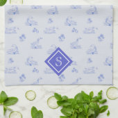 Süßes Landgans-Toile-Muster-Monogramm Geschirrtuch (Gefaltet)