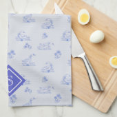 Süßes Landgans-Toile-Muster-Monogramm Geschirrtuch (Viertel Falte)