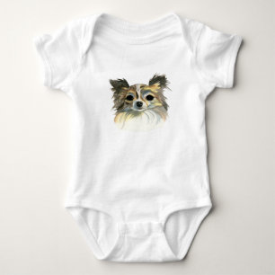 Süßes langes Haar-Chihuahua-HundeAquarell-Portr Baby Strampler