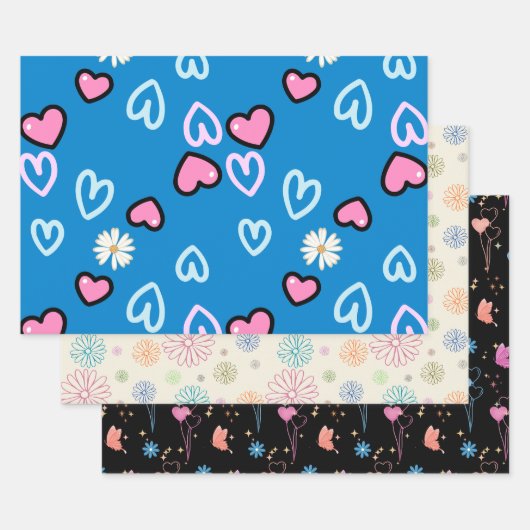 Süßes, launisches Muster-Wrap-Papier-Set – Retro Geschenkpapier Set (Set)