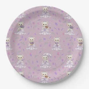Süßes Lavendel-Prinzessin-Bär-Muster Pappteller