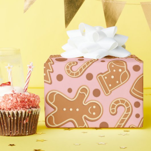 Süßes Lebkuchen Weihnachten Rosa Nahtlos Geschenkpapier (Geburtstagsparty)
