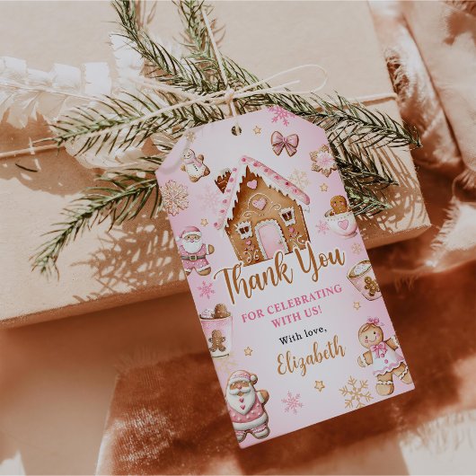 Süßes Lebkuchenhäuschen Mädchen Geburtstagsfeier Geschenkanhänger