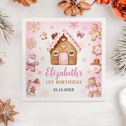 Süßes Lebkuchenhäuschen Mädchen Geburtstagsfeier Serviette