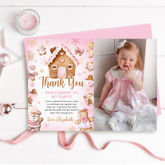 Süßes Lebkuchenhäuschen Mädchen Geburtstagsfoto Dankeskarte