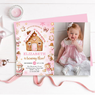 Süßes Lebkuchenhäuschen Mädchen Geburtstagsfoto Einladung