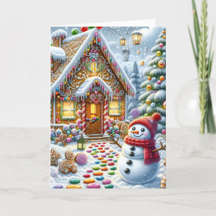 Süßes Lebkuchenhäuschen mit Schneemann Weihnachten