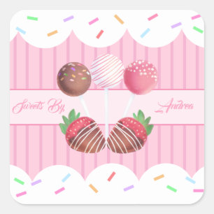 Süßes Leckerei Schokolade Erdbeeren und Kuchen Pop Quadratischer Aufkleber