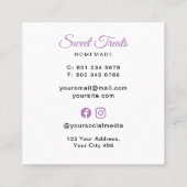 Süßes Leckereien Bäckerei Lila Quadratische Visitenkarte (Rückseite)