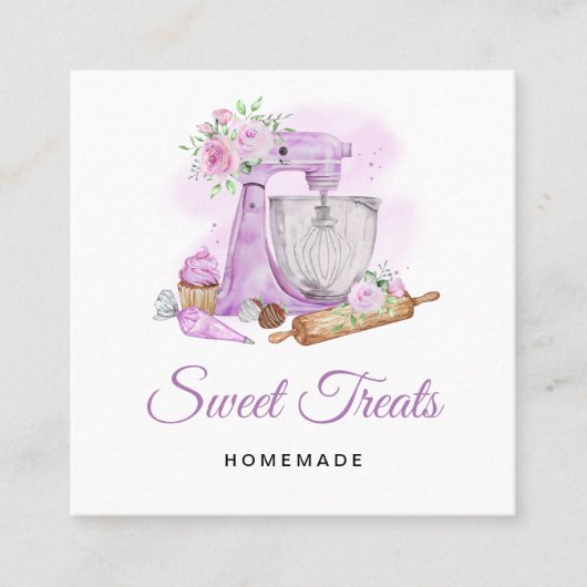 Süßes Leckereien Bäckerei Lila Quadratische Visitenkarte (Vorderseite)