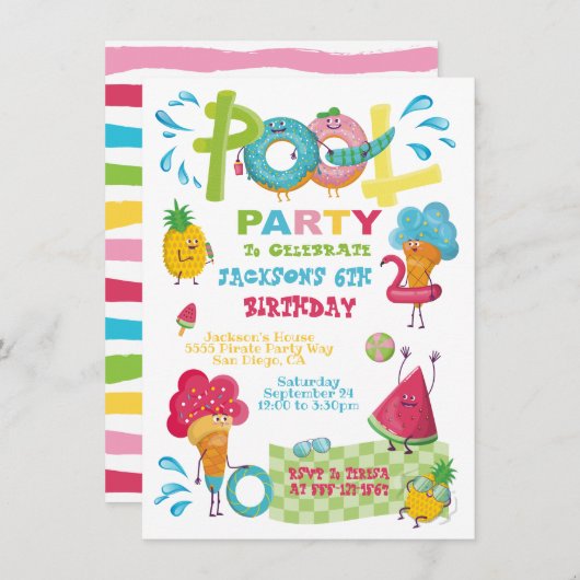Süßes Leckereien Pool Party Einladungen (Vorne/Hinten)