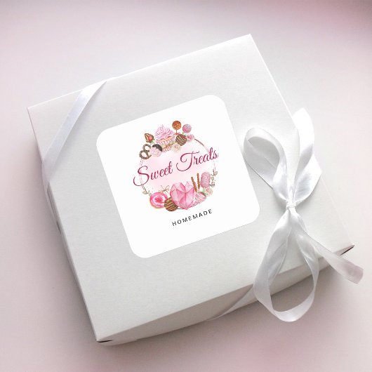 Süßes Leckereien Zuhause Bäckerei Quadratischer Aufkleber