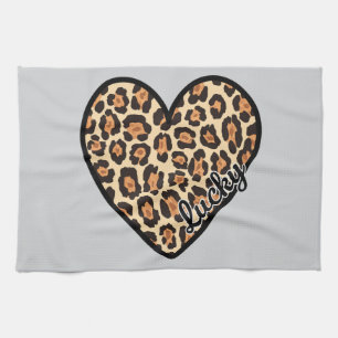 Süßes Leopard-Herz Valentinstag Geschenk Geschirrtuch