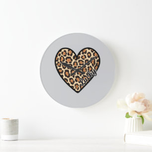 Süßes Leopard-Herz Valentinstag Geschenk Große Wanduhr