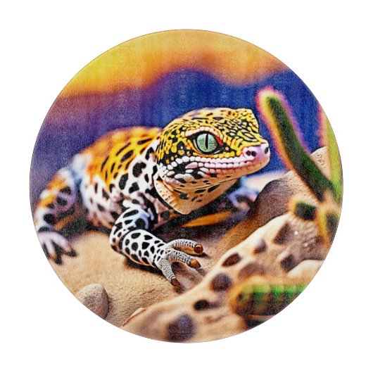 Süßes Leopardgecko Sonnenuntergang Wüsten Design Schneidebrett (Vorderseite)