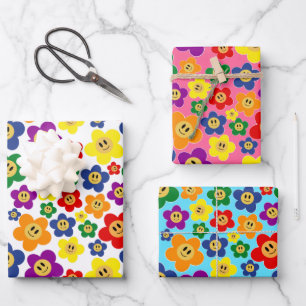Süßes LGBT-Regenbogen-Blumenmuster Geschenkpapier Set