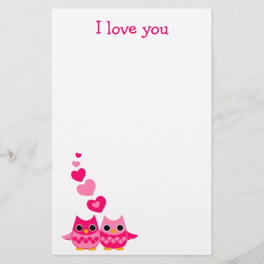 Süßes Liebe Owls Briefpapier (Vorderseite)