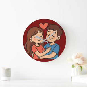 Süßes Liebes-Sticker Cartoon-Paar in Liebe Große Wanduhr