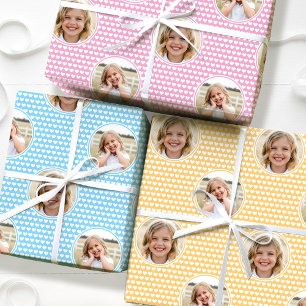 Süßes Liebesherz 2 Foto Gelb Pink Blau Set von 3 Geschenkpapier Set