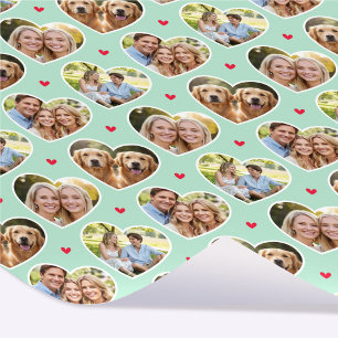 Süßes Liebesherz 4 Foto Elegantes Minzmuster Geschenkpapier