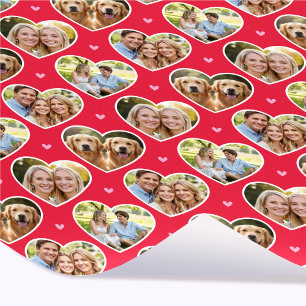 Süßes Liebesherz 4 Foto Elegantes Rot-Pink-Muster Geschenkpapier