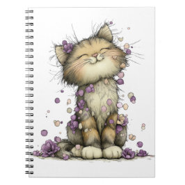 Süßes lila Blumenkatzen-Spiralnotizbuch, skurril  Notizblock