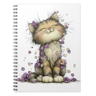 Süßes lila Blumenkatzen-Spiralnotizbuch, skurril Notizblock