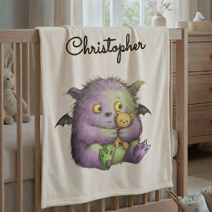 Süßes lila grünes flauschiges Monster Buddy Fleecedecke