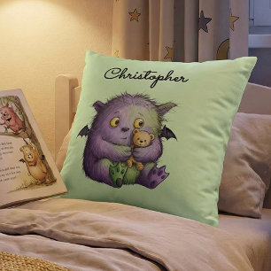 Süßes lila grünes flauschiges Monster Buddy Kissen