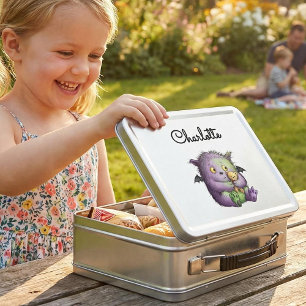 Süßes lila grünes flauschiges Monster Buddy Metall Brotdose
