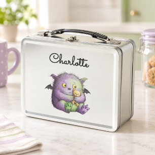Süßes lila grünes flauschiges Monster Buddy Metall Brotdose
