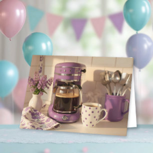 Süßes lila Kaffee-Themen-Happy-Birthday Karte