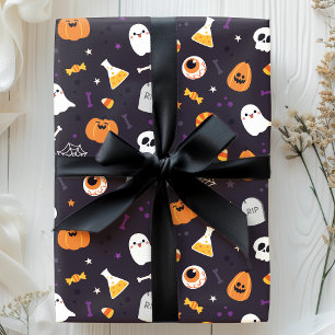 Süßes lila Kürbis-Geist-Spinne-Halloween-Muster Geschenkpapier