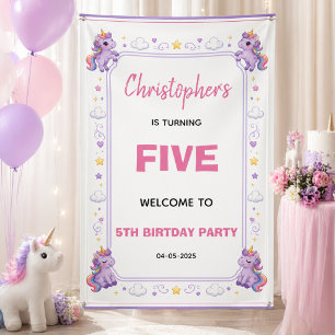 Süßes Lila-Pastell-Zauber-Einhorn 5. Geburtstag Banner