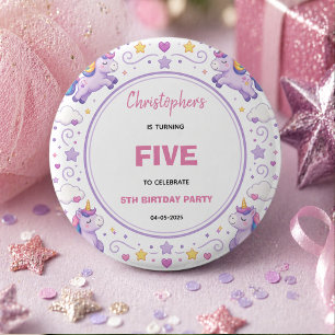 Süßes Lila-Pastell-Zauber-Einhorn 5. Geburtstag Button
