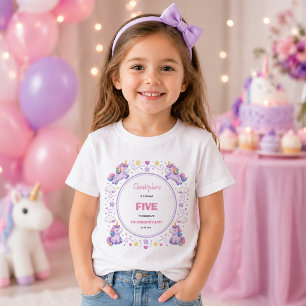 Süßes Lila-Pastell-Zauber-Einhorn 5. Geburtstag T-Shirt