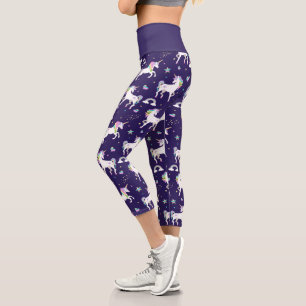 Süßes Lila Regenbogen Herzen Und Sterne Einhorn Capri Leggings