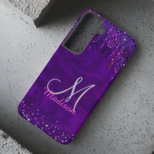 Süßes lila rosa Einhorn Glitter Tropfen Monogramm Samsung Galaxy Hülle