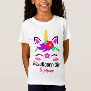 Süßes lila rosa Einhorn rote Blume T-Shirt