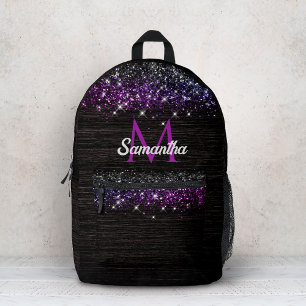 Süßes lila schwarzes falsches Glitter Monogramm Bedruckter Rucksack