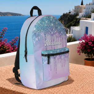 Süßes lila Türkis Glitter-Tropfen-Monogramm Bedruckter Rucksack
