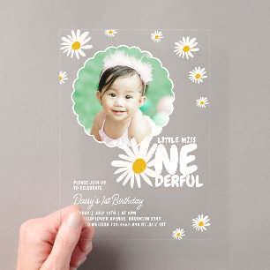 Süßes Little Miss ONEderful Gänseblümchen Foto Geb Acryleinladungen