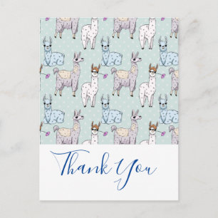 Süßes Llama-Muster auf Punkten Danke Postkarte
